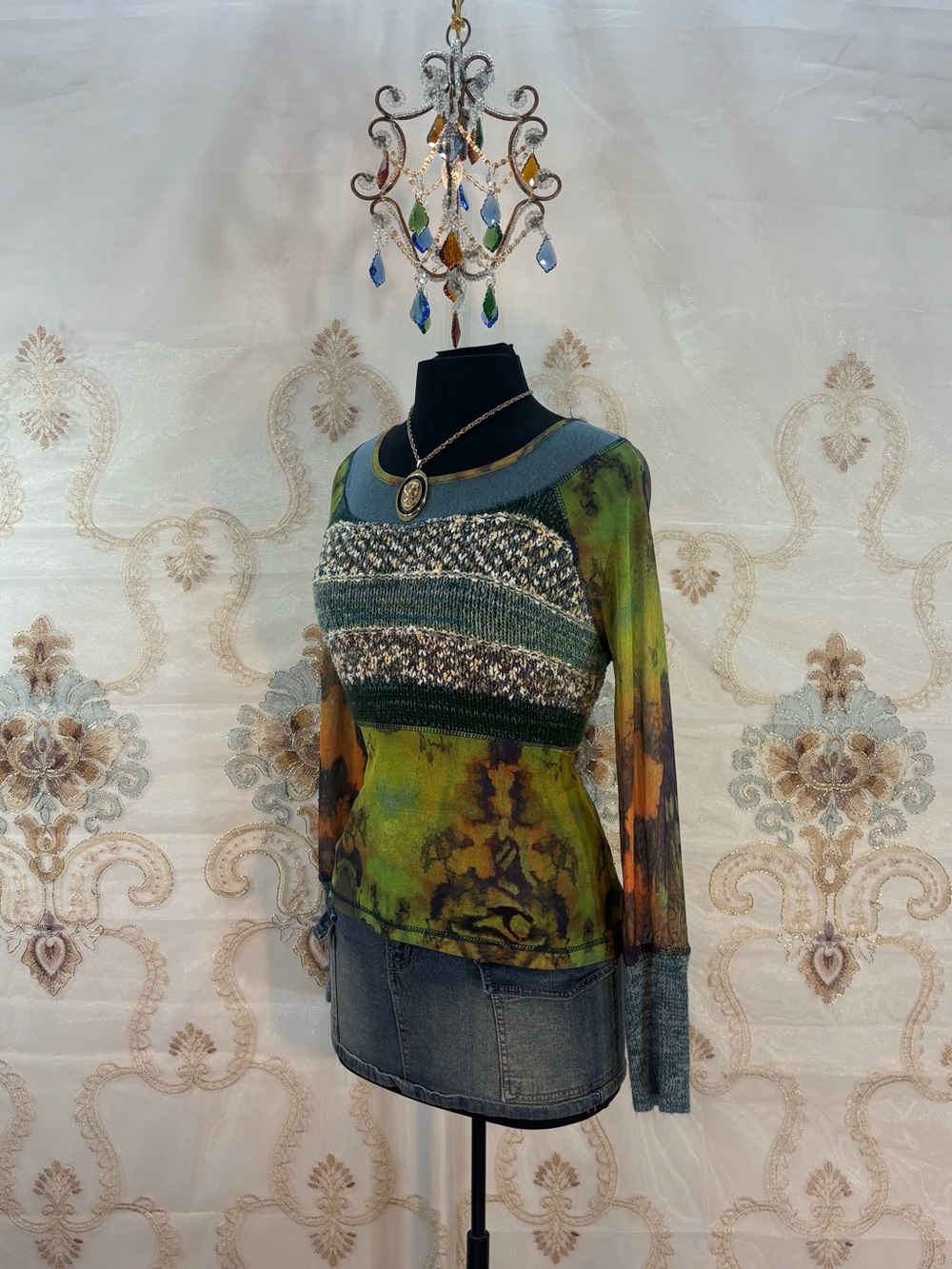 ✨Vintage Y2K Mixed Media Tie Dye Sweater Top✨
